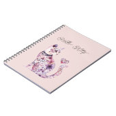 Pink Purple Blush Flowers Heart Love Cat ノートブック (左側)