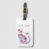 Pink Purple Blush Flowers Heart Love Cat Birthday ラゲッジタグ (正面縦)