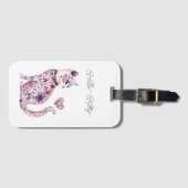Pink Purple Blush Flowers Heart Love Cat Birthday ラゲッジタグ (正面横)
