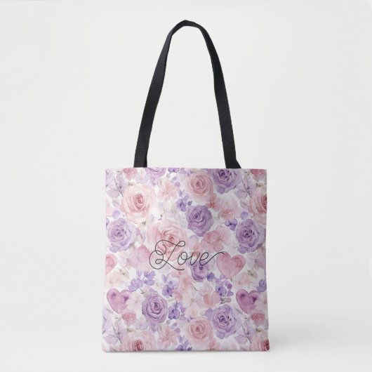 Pink Purple Blush Flowers Hearts  トートバッグ (正面)