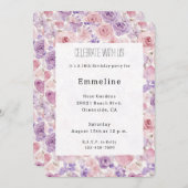 Pink Purple Blush Flowers Hearts Birthday 招待状 (正面/裏面)
