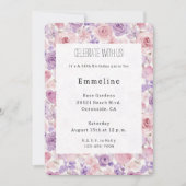 Pink Purple Blush Flowers Hearts Birthday 招待状 (正面)