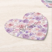 Pink Purple Blush Flowers Hearts Bridal Shower ペーパーコースター (アングル)