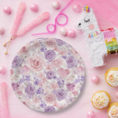 Pink Purple Blush Flowers Hearts Bridal Shower ペーパープレート (パーティー)