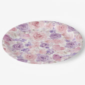 Pink Purple Blush Flowers Hearts Bridal Shower ペーパープレート (アングル)