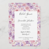 Pink Purple Blush Flowers Hearts Bridal Shower 招待状 (正面/裏面)