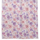 Pink Purple Blush Flowers Hearts Valentine's Day シャワーカーテン (正面)