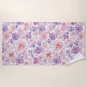 Pink Purple Blush Flowers Hearts Valentine's Day ビーチタオル (正面)