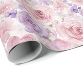 Pink Purple Blush Flowers Hearts Valentine's Day ラッピングペーパー (ロールコーナー)