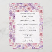 Pink Purple Blush Flowers Hearts Wedding 招待状 (正面/裏面)