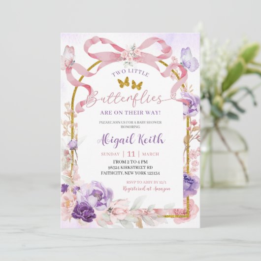 Pink Purple Bow Coquette Twins Butterfly 招待状 (スタンド正面)
