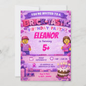 Pink Purple Bricks Colorful Girl Birthday Party In 招待状 (正面)