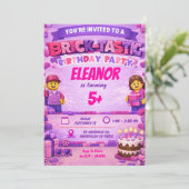 Pink Purple Bricks Colorful Girl Birthday Party In 招待状 (スタンド正面)