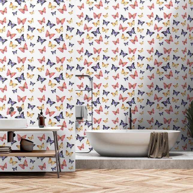 Pink Purple Butterflies 壁紙 (浴室)