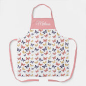 Pink Purple Butterflies Custom Name  エプロン (正面)