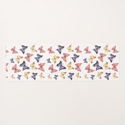 Pink Purple Butterflies Custom Name ヨガマット (裏面(横))