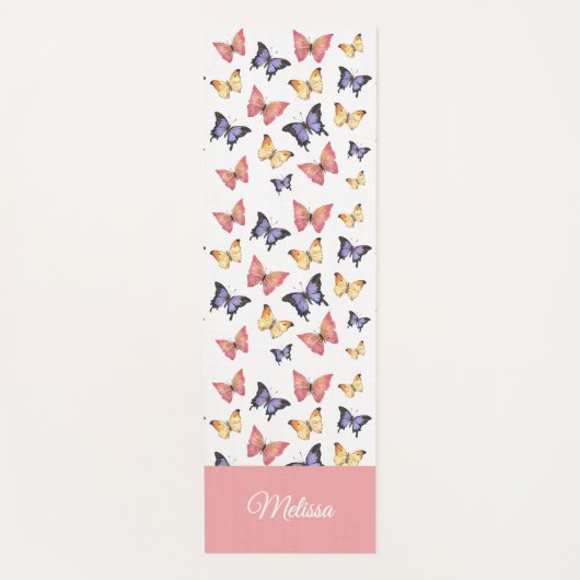 Pink Purple Butterflies Custom Name ヨガマット (正面)