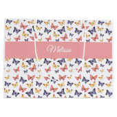 Pink Purple Butterflies Custom Name ラージペーパーバッグ (裏面)