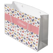 Pink Purple Butterflies Custom Name ラージペーパーバッグ (裏面アングル)