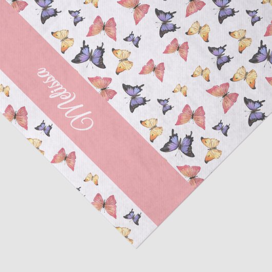 Pink Purple Butterflies Custom Name 薄葉紙 (詳細)
