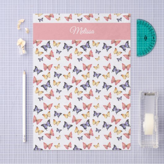 Pink Purple Butterflies Custom Name 薄葉紙 (クラフト)