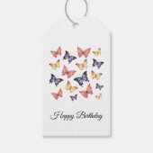 Pink Purple Butterflies Happy Birthday Script ギフトタグ (正面)