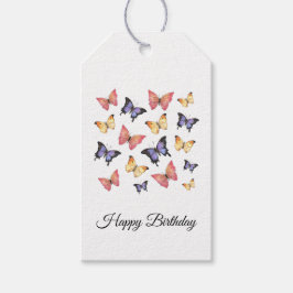 Pink Purple Butterflies Happy Birthday Script ギフトタグ