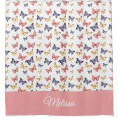 Pink Purple Butterflies Monogram Name シャワーカーテン (正面)