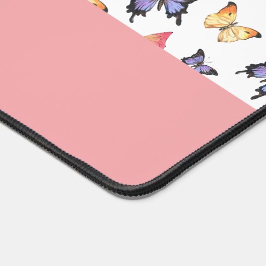 Pink Purple Butterflies Monogram Name デスクマット (コーナー)