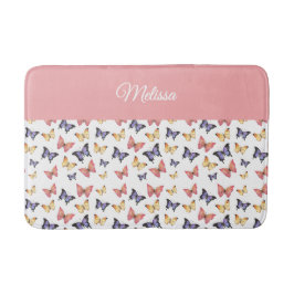 Pink Purple Butterflies Monogram Name バスマット