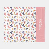 Pink Purple Butterflies Monogram Name フリースブランケット (正面(横))