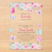 Pink Purple Butterfly Baby Shower  アクリル招待状 (正面)
