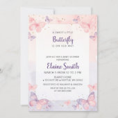 Pink Purple Butterfly Baby Shower  招待状 (正面)