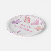 Pink Purple Butterfly Birthday ペーパープレート (アングル)