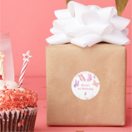 Pink Purple Butterfly Birthday  ラウンドシール