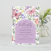 Pink Purple Butterfly Greenery Baby Shower 招待状 (スタンド正面)
