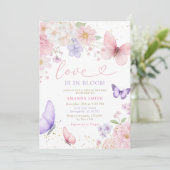 Pink Purple Butterfly Love In Bloom Bridal Shower 招待状 (スタンド正面)