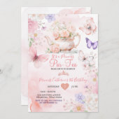 Pink Purple Butterfly Princess ParTea Birthday  招待状 (正面/裏面)