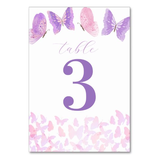 Pink & Purple Butterfly Quinceañera Table Numbers テーブルナンバー (正面)