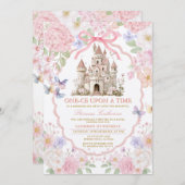 Pink Purple castle Butterflies Royal 1st Birthday 招待状 (正面/裏面)