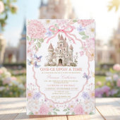 Pink Purple castle Butterflies Royal 1st Birthday  招待状