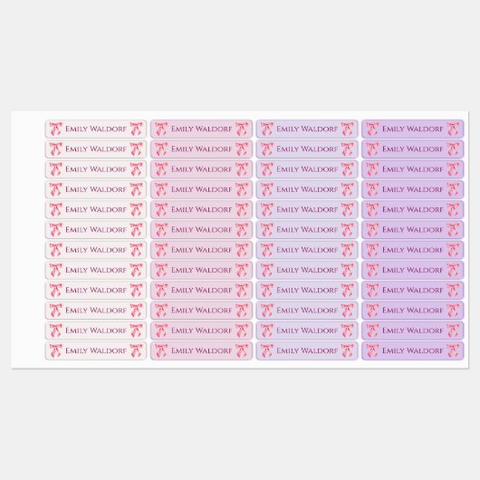 Pink & Purple Clothing School Labels with Bow ラベル (シート)