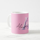 Pink Purple Cozy A Name コーヒーマグカップ (正面左)