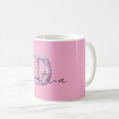 Pink Purple Cozy D Name コーヒーマグカップ (正面右)