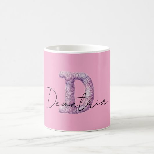 Pink Purple Cozy D Name コーヒーマグカップ (中央)