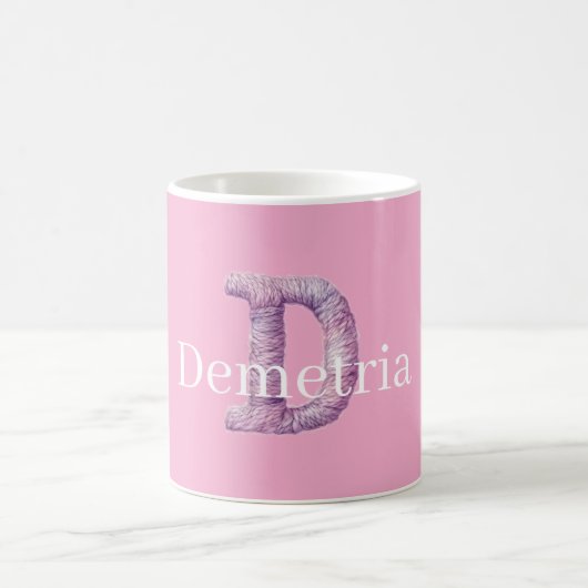 Pink Purple Cozy D Printed Name  コーヒーマグカップ (中央)