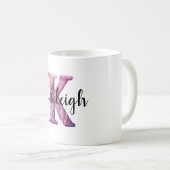Pink Purple Cozy Letter K Name コーヒーマグカップ (正面右)
