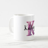 Pink Purple Cozy Letter K Name コーヒーマグカップ (正面左)