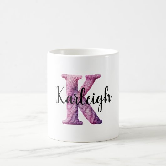 Pink Purple Cozy Letter K Name コーヒーマグカップ (中央)