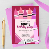 Pink & Purple Crayon Box Birthday Party Invitation 招待状